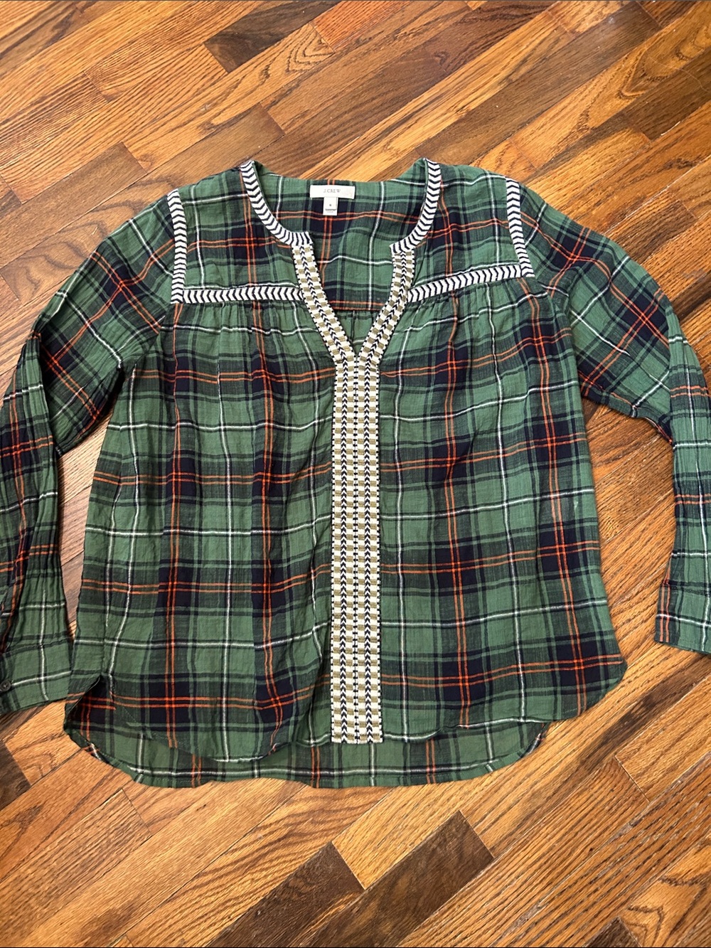J. Crew Green Plaid Button-Down Shirt with White Trim